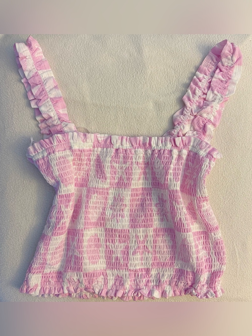 iris Pink and White Gingham Smocked Ruffle-Strap One-Piece
